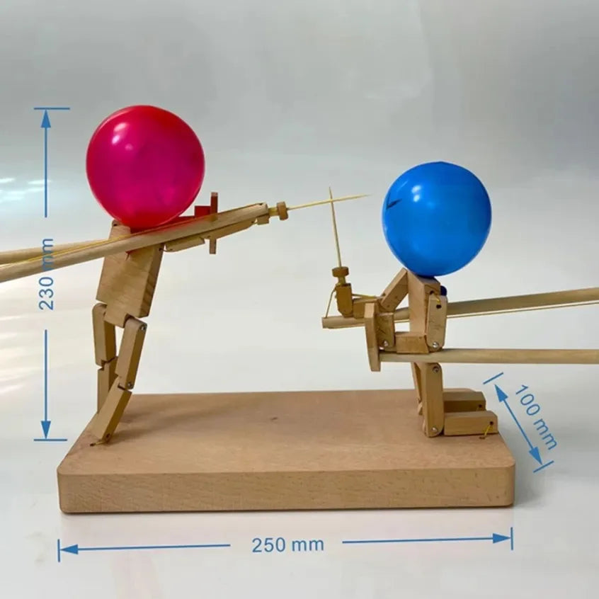 Man Battle Balloon Bamboo Wooden Fighter with Inflatable Head Fast-Paced Balloon Fight Wooden Bots Party Game for 2 Players Kids