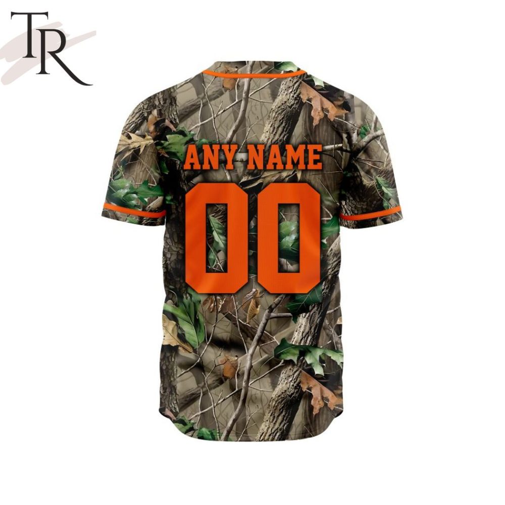 Men'S Camo Baseball Jersey – Outdoor Camouflage Shirt With Orange Trim